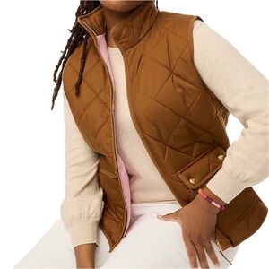 J. Crew Brown Puffer Jacket with Quilted Design and Stand-Up Collar